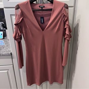 Express Mauve Ruffle Long Sleeve Dress